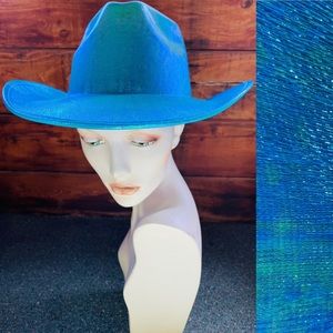 Unique Shimmery MERMAID Blue IRIDESCENT Cowboy Music Festival HAT NWT O/S